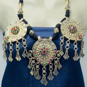 Handmade Afghan Tribal Necklace: Kuchi Silver Pendants, Boho Jewelry